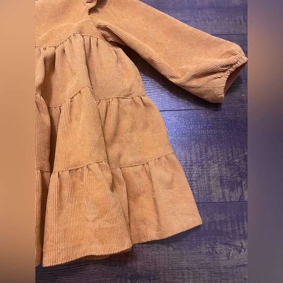 Vintage Handmade Girls 12-18M Corduroy Tiered Dress Mustard Yellow Boho Western - Picture 2 of 11
